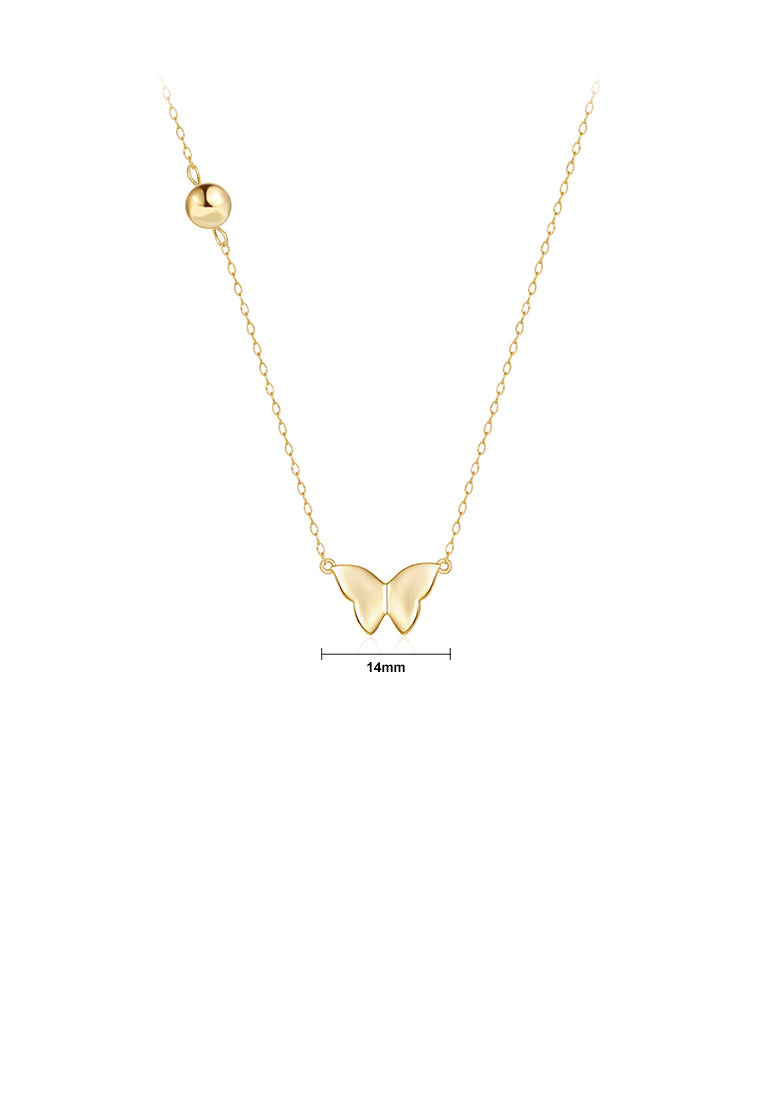 925 Sterling Silver Plated Gold Simple and Cute Butterfly Pendant with Round Beads and Necklace