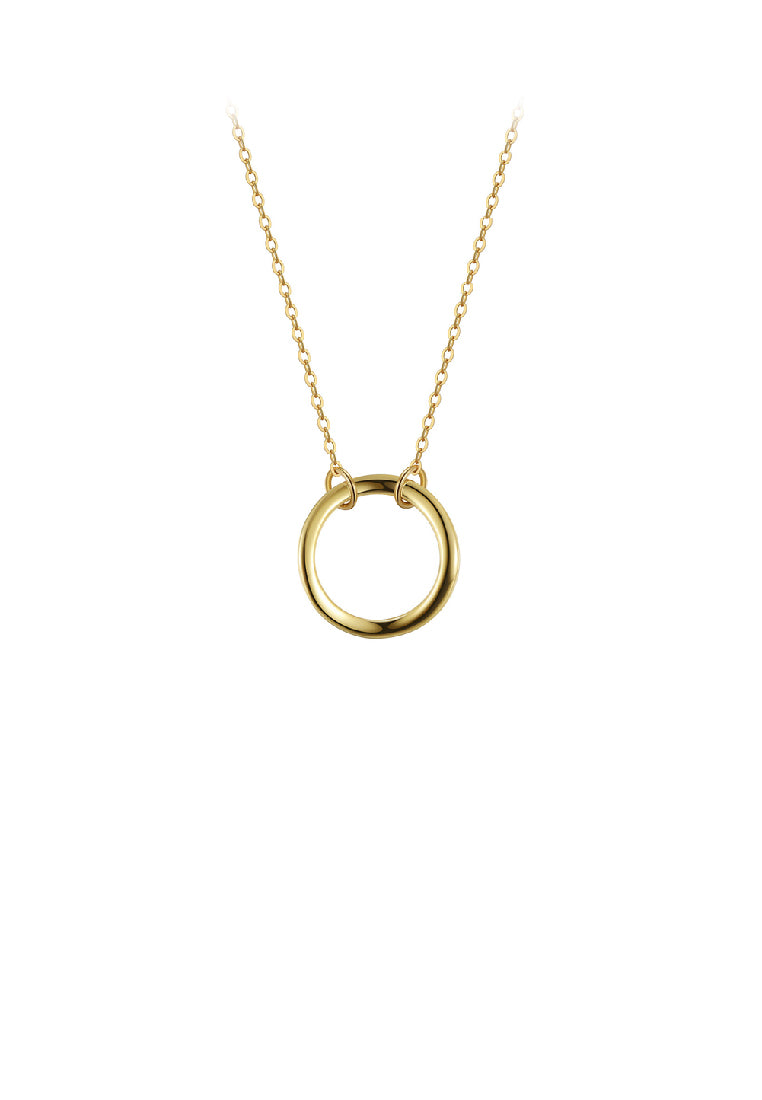 925 Sterling Silver Plated Gold Simple Fashion Geometric Circle Pendant with Necklace
