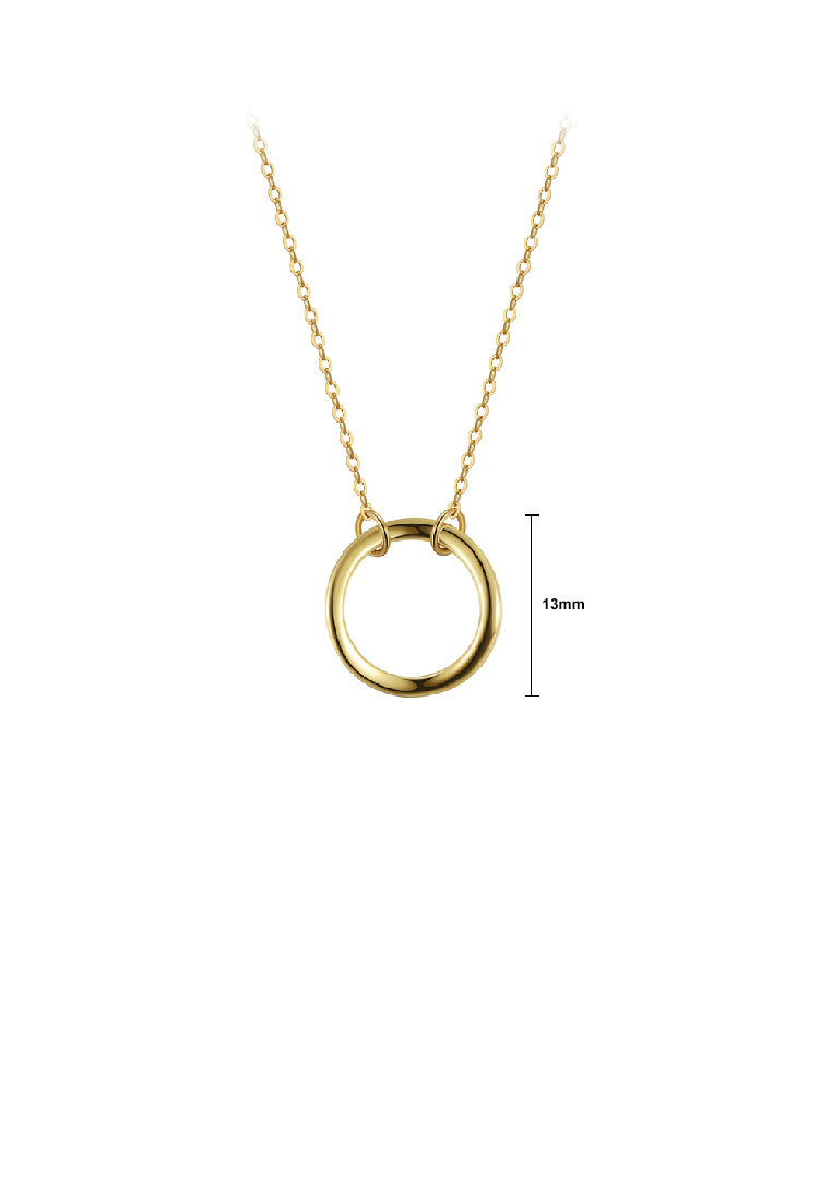 925 Sterling Silver Plated Gold Simple Fashion Geometric Circle Pendant with Necklace