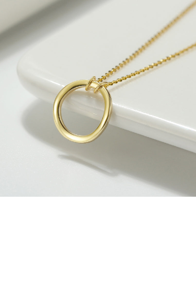 925 Sterling Silver Plated Gold Simple Fashion Geometric Circle Pendant with Necklace