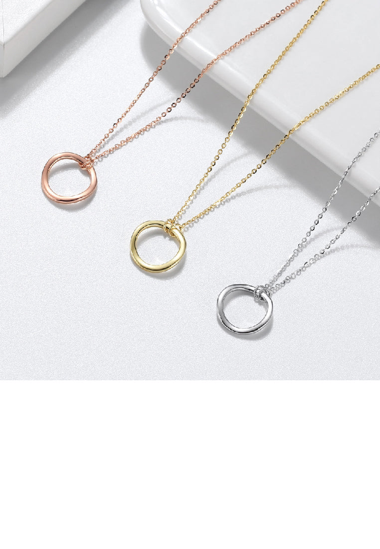 925 Sterling Silver Plated Gold Simple Fashion Geometric Circle Pendant with Necklace