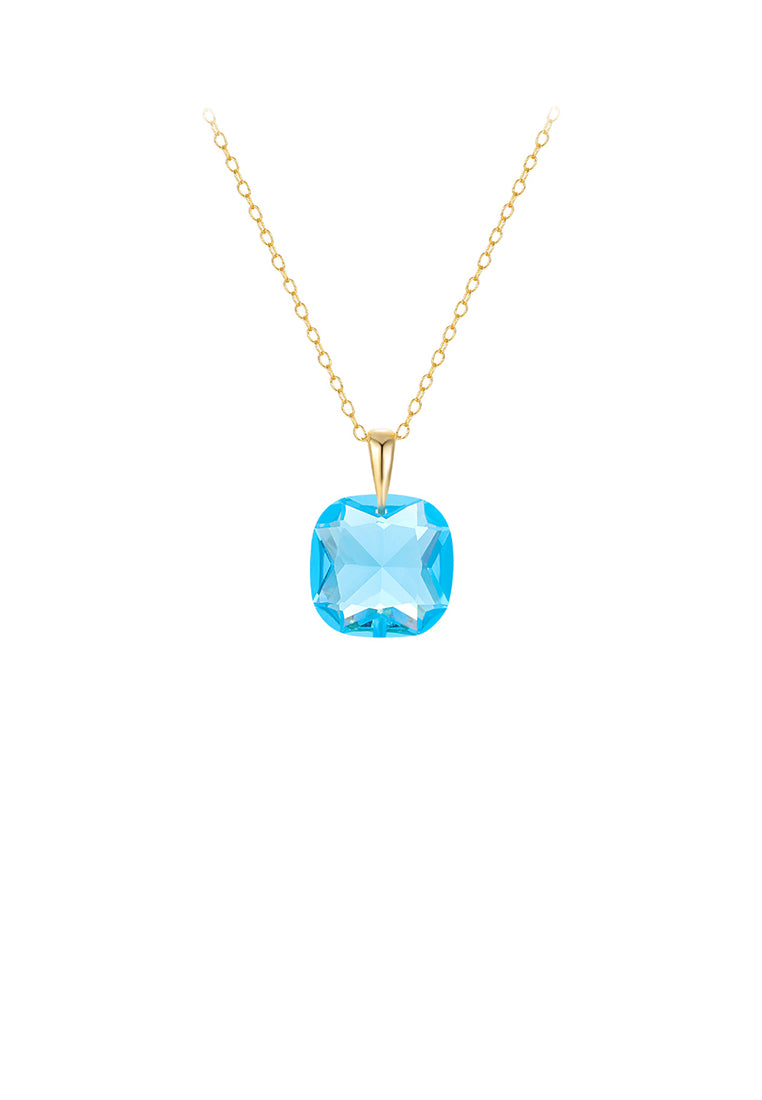 925 Sterling Silver Plated Gold Simple and Fashion Geometric Blue Cubic Zirconia Pendant with Necklace - Luxurious Look