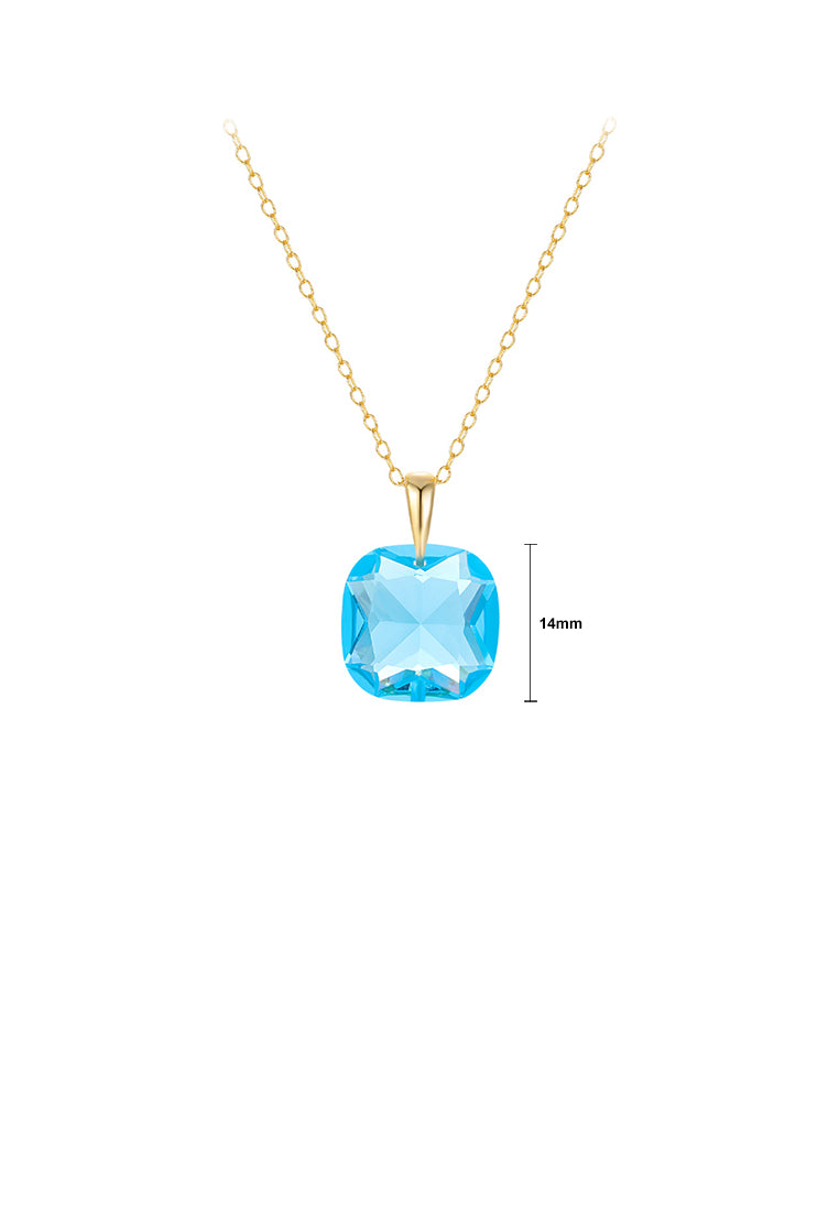 925 Sterling Silver Plated Gold Simple and Fashion Geometric Blue Cubic Zirconia Pendant with Necklace - Luxurious Look