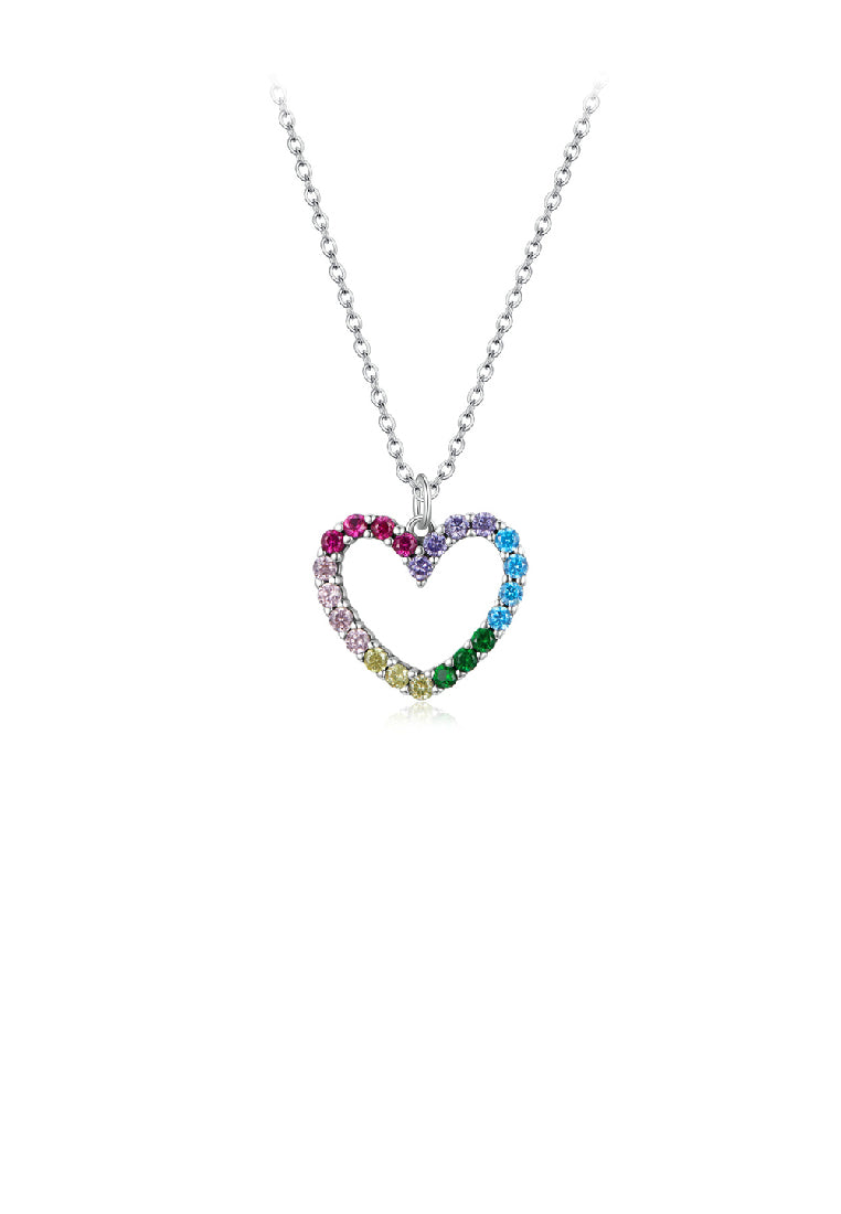 925 Sterling Silver Simple Fashion Hollow Heart Pendant with Colorful Cubic Zirconia and Necklace - Luxurious Look
