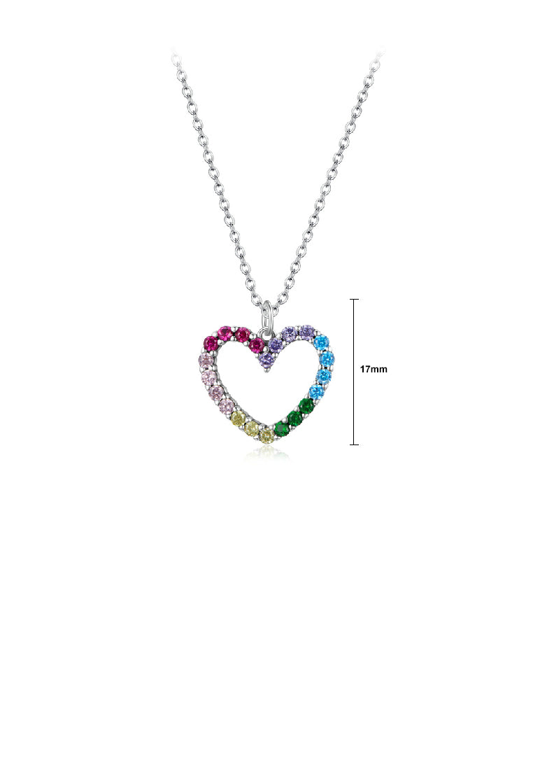 925 Sterling Silver Simple Fashion Hollow Heart Pendant with Colorful Cubic Zirconia and Necklace - Luxurious Look