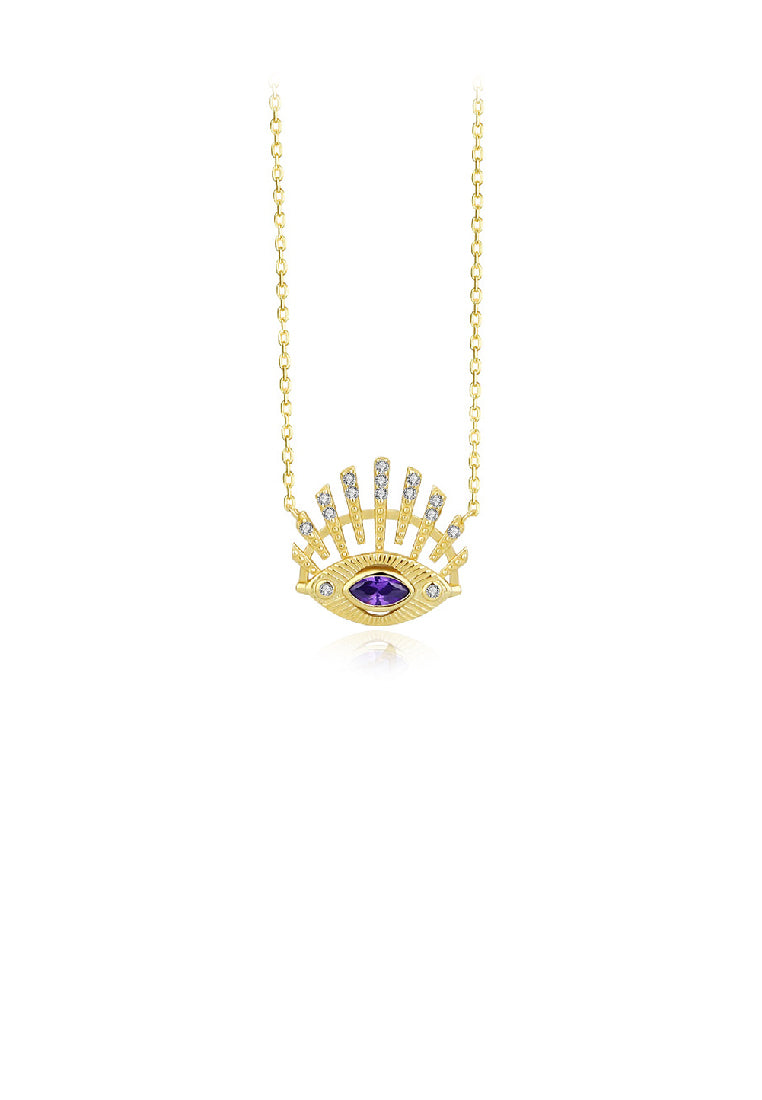925 Sterling Silver Plated Gold Fashion Personality Devil's Eye Pendant with cubic Zirconia and Necklace - Luxurious Look