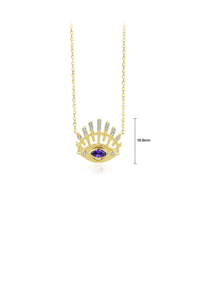 925 Sterling Silver Plated Gold Fashion Personality Devil's Eye Pendant with cubic Zirconia and Necklace - Luxurious Look