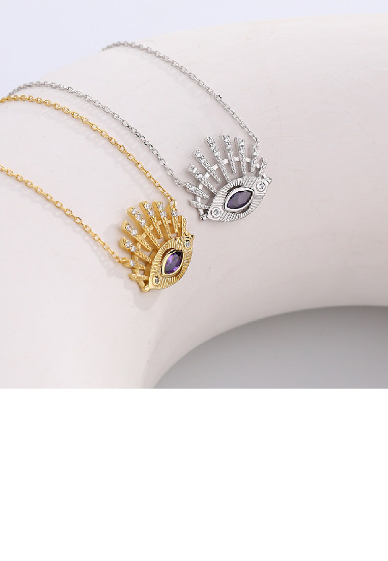 925 Sterling Silver Plated Gold Fashion Personality Devil's Eye Pendant with cubic Zirconia and Necklace - Luxurious Look