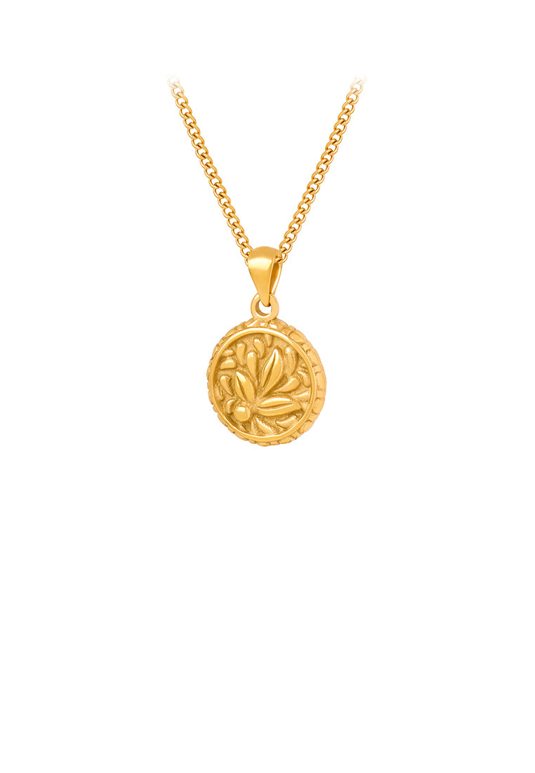 Simple and Elegant Plated Gold 316L Stainless Steel Floral Geometric Round Pendant with Necklace