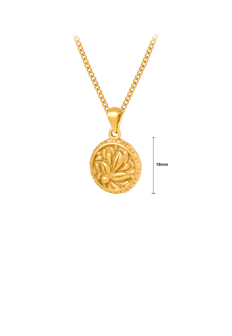 Simple and Elegant Plated Gold 316L Stainless Steel Floral Geometric Round Pendant with Necklace