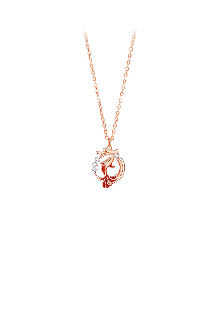 925 Sterling Silver Plated Rose Gold Fashion and Elegant Enamel Koi Pendant with Cubic Zirconia and Necklace - Luxurious Look