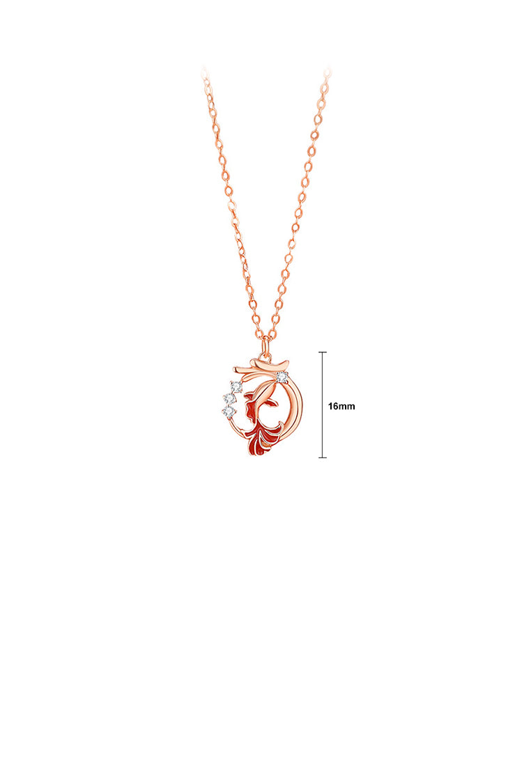 925 Sterling Silver Plated Rose Gold Fashion and Elegant Enamel Koi Pendant with Cubic Zirconia and Necklace - Luxurious Look