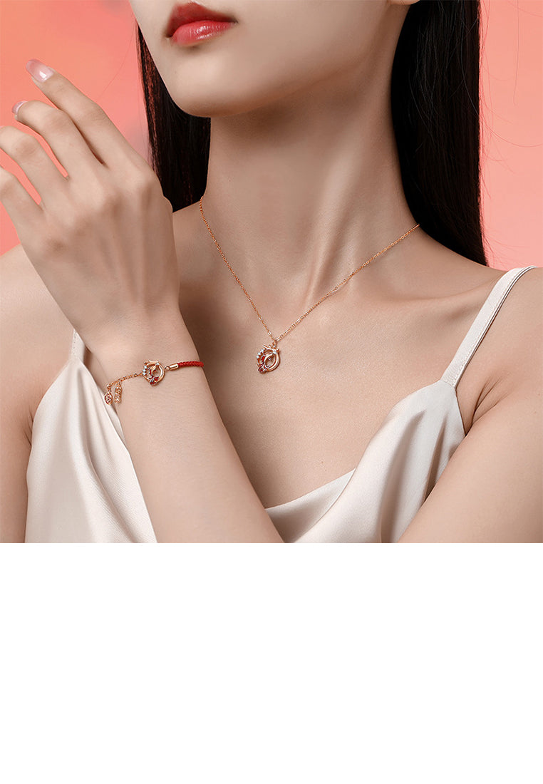 925 Sterling Silver Plated Rose Gold Fashion and Elegant Enamel Koi Pendant with Cubic Zirconia and Necklace - Luxurious Look