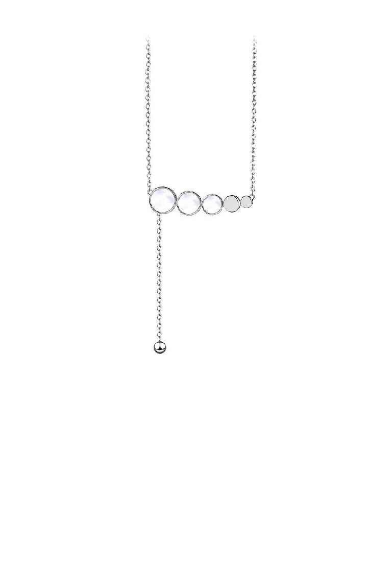 925 Sterling Silver Fashion Temperament Geometric Round White Shell Tassel Pendant with Necklace