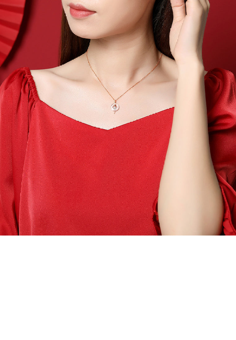 925 Sterling Silver Plated Rose Gold Fashion Temperament Cat Geometric Opal Pendant with Cubic Zirconia and Necklace - Luxurious Look