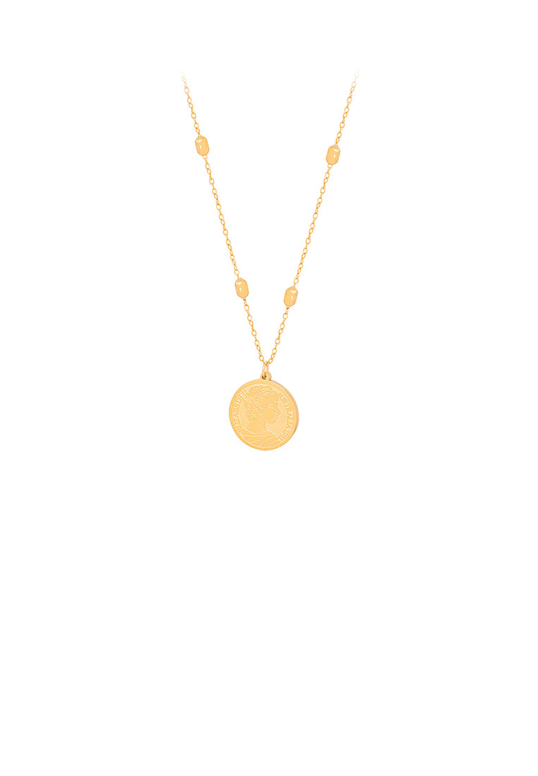 Fashion and Simple Plated Gold 316L Stainless Steel Queen Geometric Round Pendant with Long Necklace