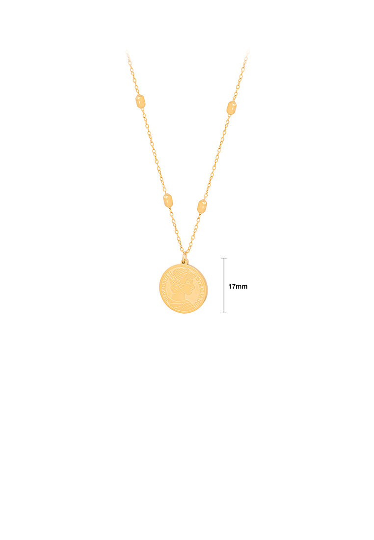 Fashion and Simple Plated Gold 316L Stainless Steel Queen Geometric Round Pendant with Long Necklace
