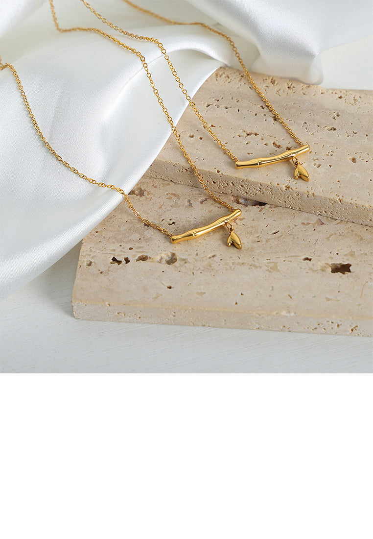 Fashion and Simple Plated Gold 316L Stainless Steel Bamboo Pendant with Necklace