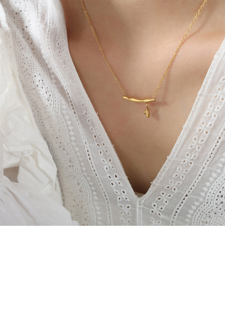 Fashion and Simple Plated Gold 316L Stainless Steel Bamboo Pendant with Necklace