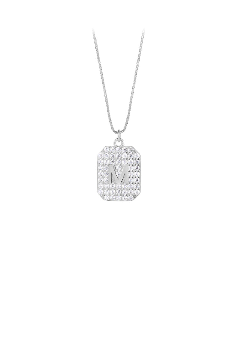 925 Sterling Silver Fashion Bright Alphabet M Geometric Pendant with Cubic Zirconia and Necklace - Luxurious Look