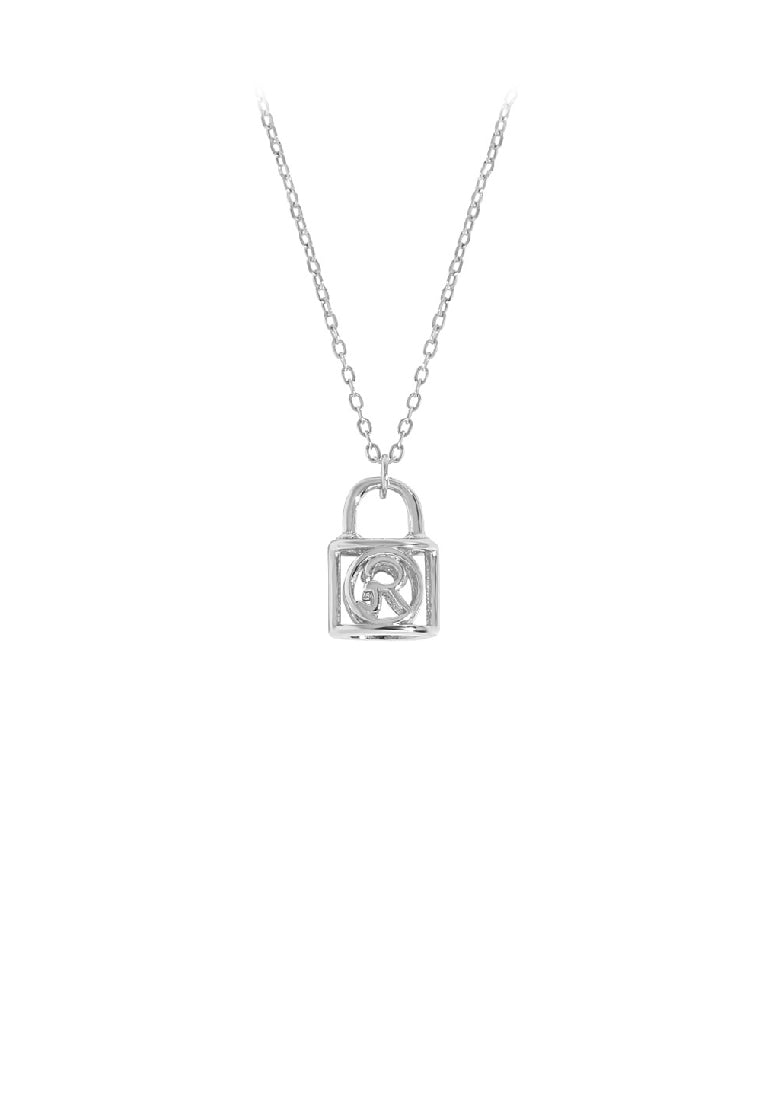 925 Sterling Silver Fashion Simple Hollow Alphabet R Lock Pendant with Necklace