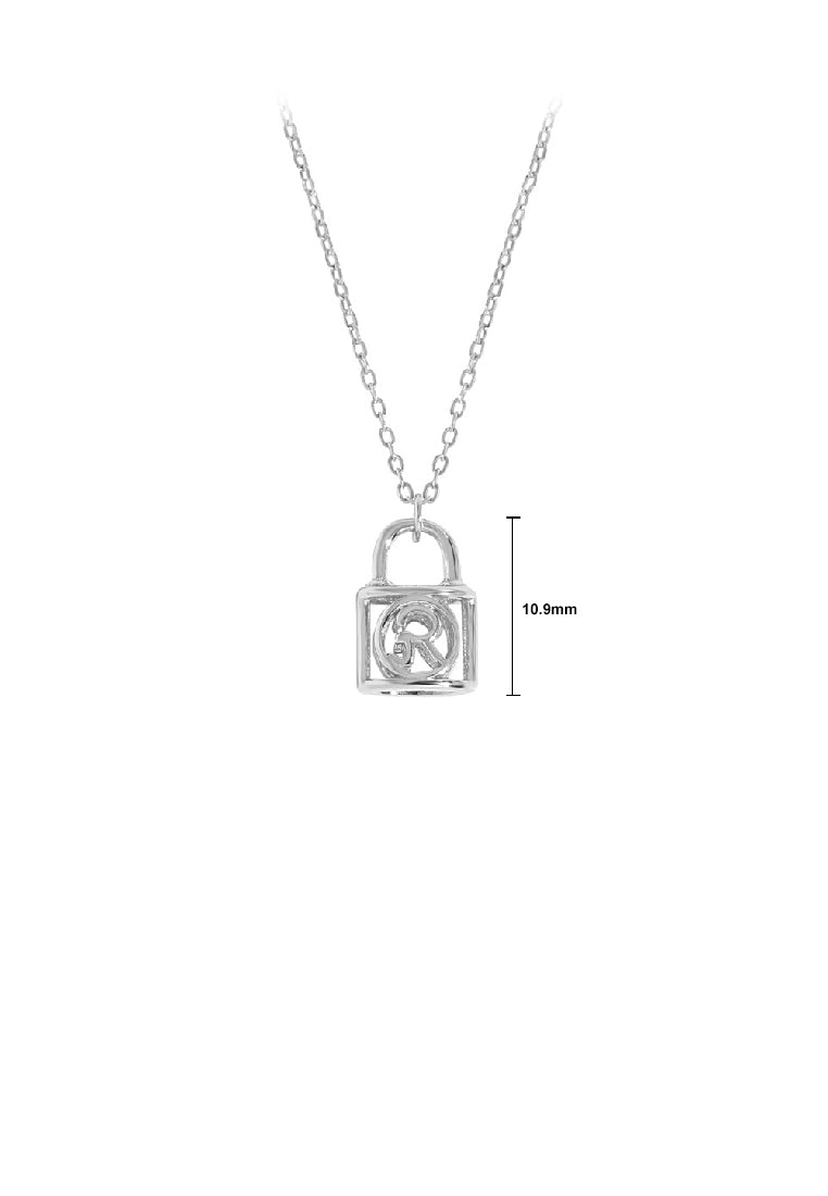 925 Sterling Silver Fashion Simple Hollow Alphabet R Lock Pendant with Necklace