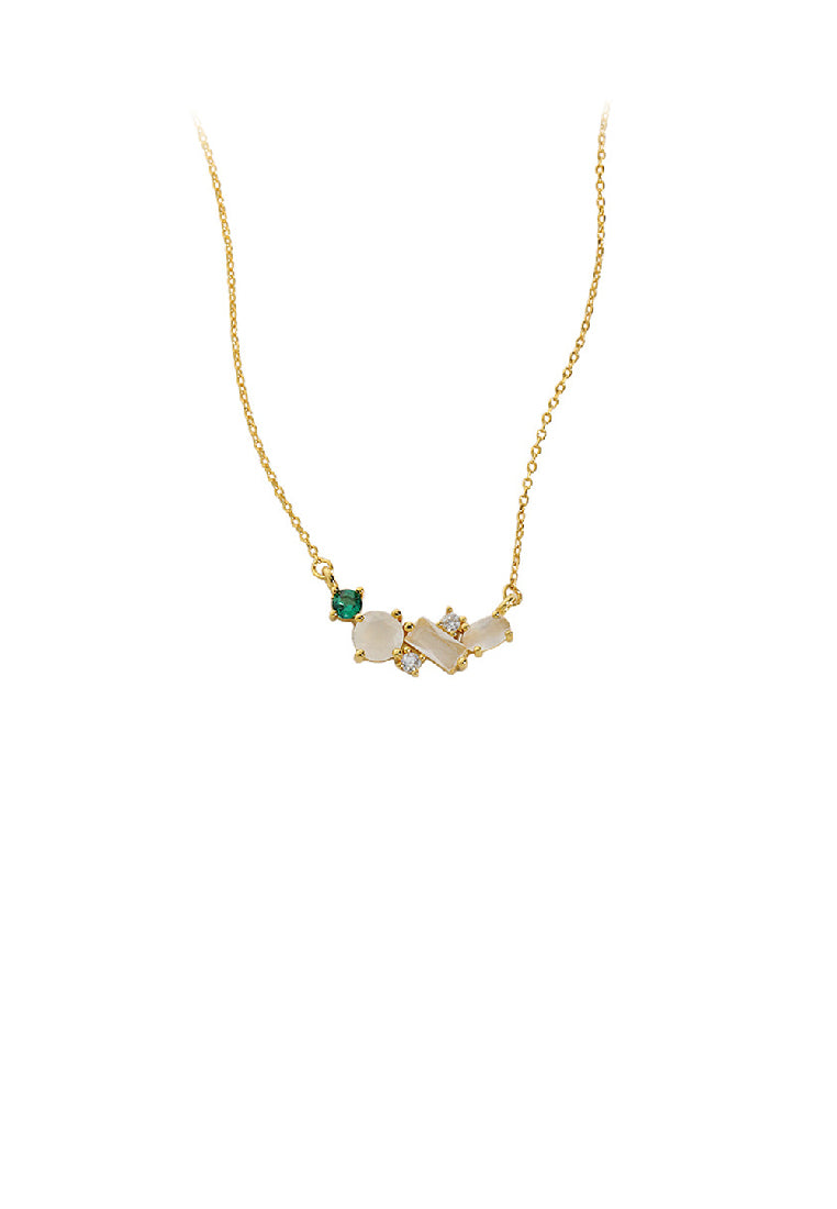 925 Sterling Silver Plated Gold Fashion Simple Geometric Pendant with Cubic Zirconia and Necklace - Luxurious Look