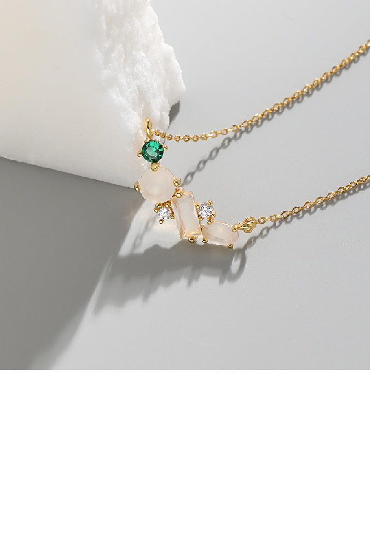 925 Sterling Silver Plated Gold Fashion Simple Geometric Pendant with Cubic Zirconia and Necklace - Luxurious Look