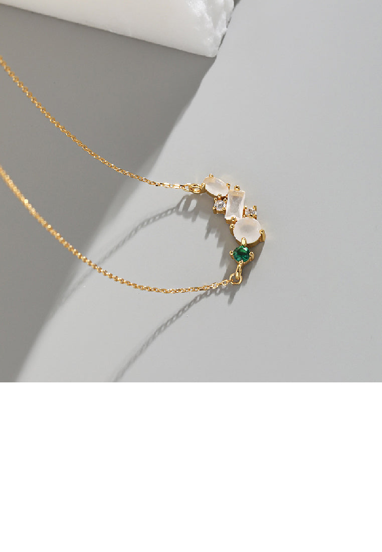 925 Sterling Silver Plated Gold Fashion Simple Geometric Pendant with Cubic Zirconia and Necklace - Luxurious Look