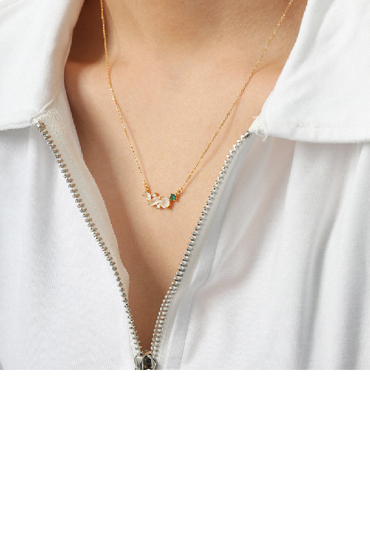 925 Sterling Silver Plated Gold Fashion Simple Geometric Pendant with Cubic Zirconia and Necklace - Luxurious Look