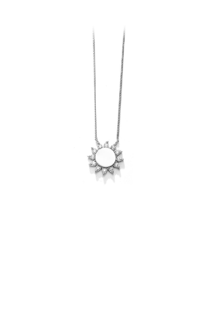 925 Sterling Silver Fashion Simple Sun Pendant with Cubic Zirconia and Necklace - Luxurious Look