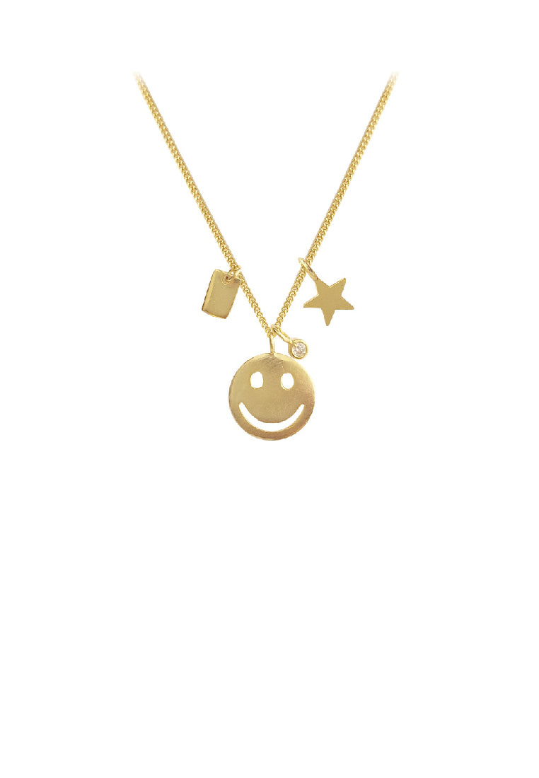 925 Sterling Silver Plated Gold Fashion Temperament Smiley Star Pendant with Cubic Zirconia and Necklace - Luxurious Look
