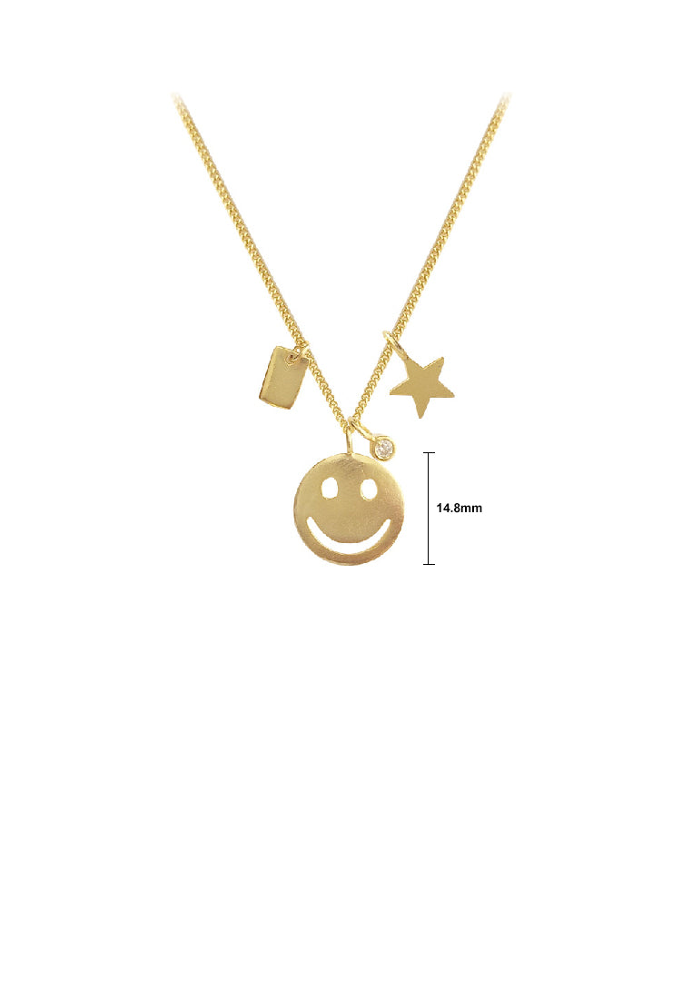 925 Sterling Silver Plated Gold Fashion Temperament Smiley Star Pendant with Cubic Zirconia and Necklace - Luxurious Look