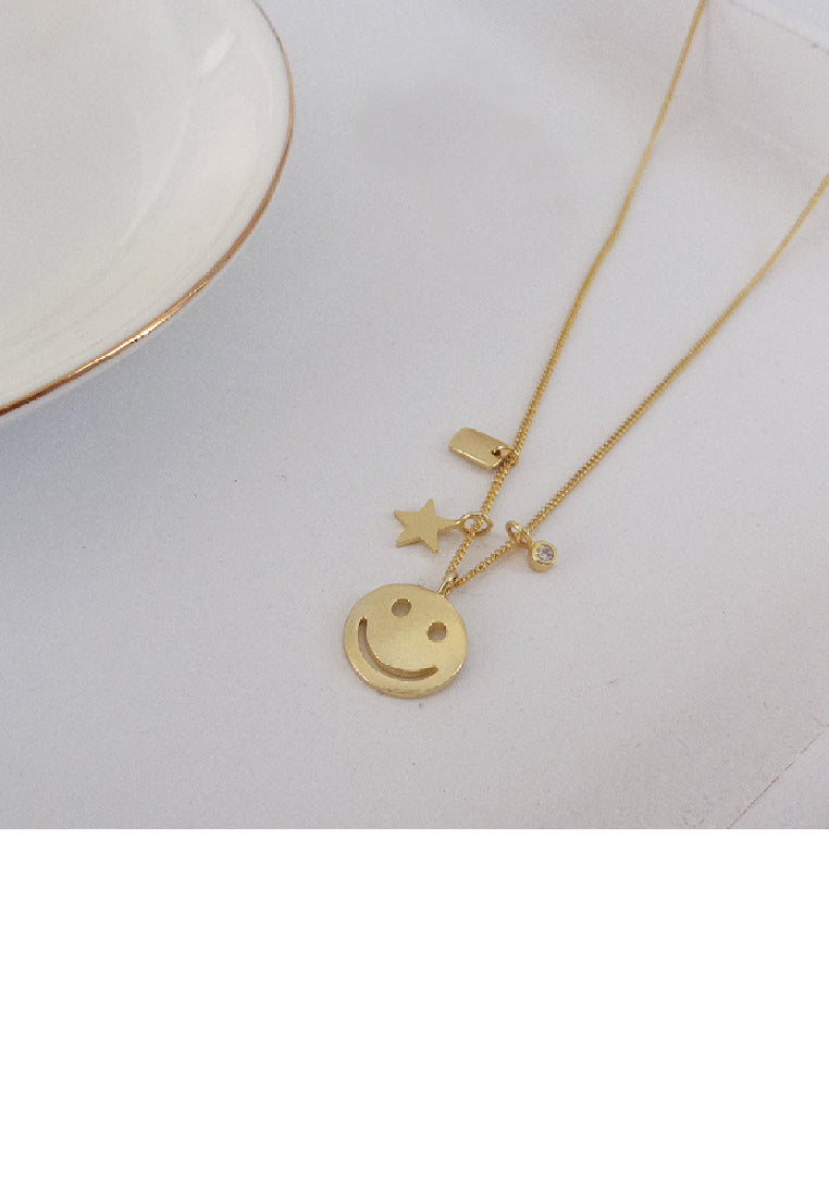 925 Sterling Silver Plated Gold Fashion Temperament Smiley Star Pendant with Cubic Zirconia and Necklace - Luxurious Look