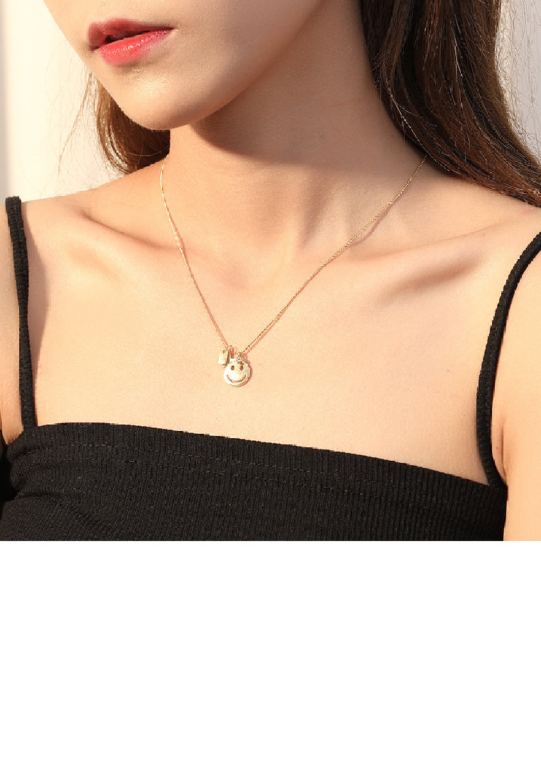 925 Sterling Silver Plated Gold Fashion Temperament Smiley Star Pendant with Cubic Zirconia and Necklace - Luxurious Look