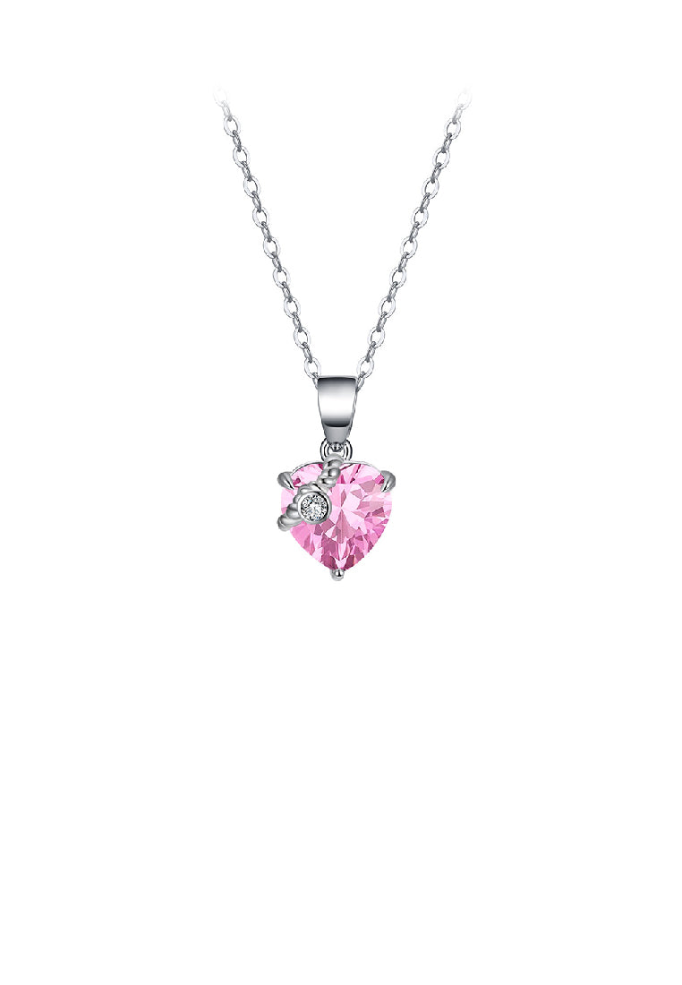 925 Sterling Silver Fashion Simple October Birthstone Heart Pendant with Pink Cubic Zirconia and Necklace - Luxurious Look - Vibrant Color