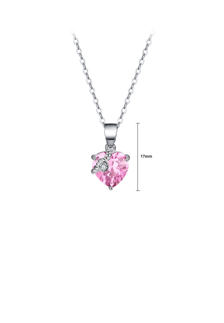 925 Sterling Silver Fashion Simple October Birthstone Heart Pendant with Pink Cubic Zirconia and Necklace - Luxurious Look - Vibrant Color