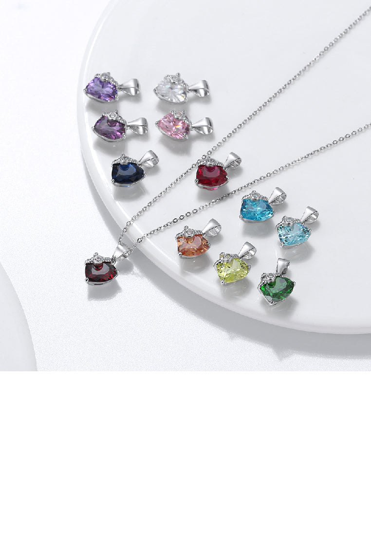 925 Sterling Silver Fashion Simple October Birthstone Heart Pendant with Pink Cubic Zirconia and Necklace - Luxurious Look - Vibrant Color