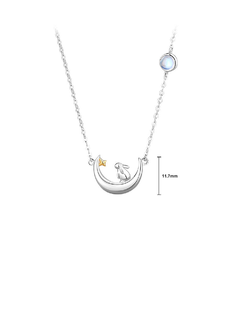 925 Sterling Silver Simple Fashion Rabbit Moon Pendant with Moonstone and Necklace