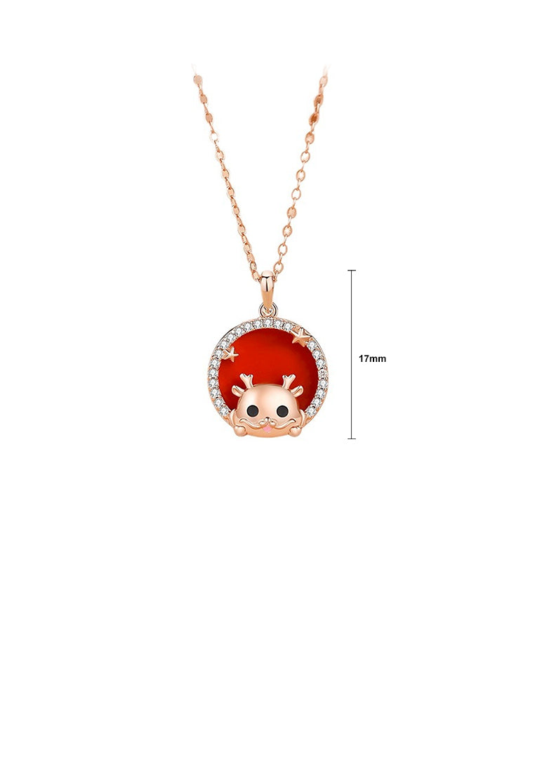 925 Sterling Silver Plated Rose Gold Fashion Cartoon Dragon Star Geometric Round Pendant with Cubic Zirconia and Necklace - Luxurious Look