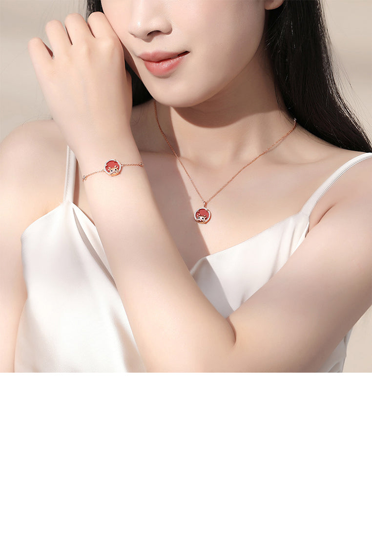 925 Sterling Silver Plated Rose Gold Fashion Cartoon Dragon Star Geometric Round Pendant with Cubic Zirconia and Necklace - Luxurious Look