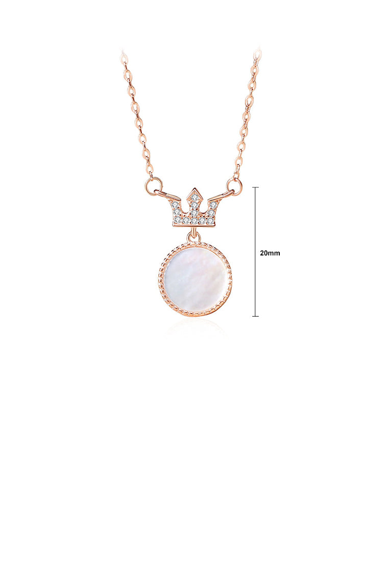 925 Sterling Silver Plated Rose Gold Fashion Simple Crown Round Pendant with Cubic Zirconia and Necklace - Luxurious Look