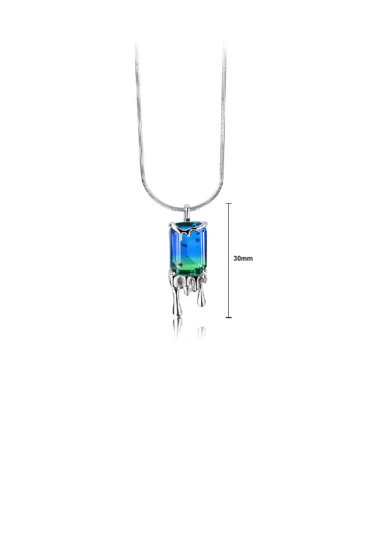 925 Sterling Silver Fashion Personality Lava Geometric Square Gradient Blue Cubic Zirconia Pendant with Necklace - Luxurious Look