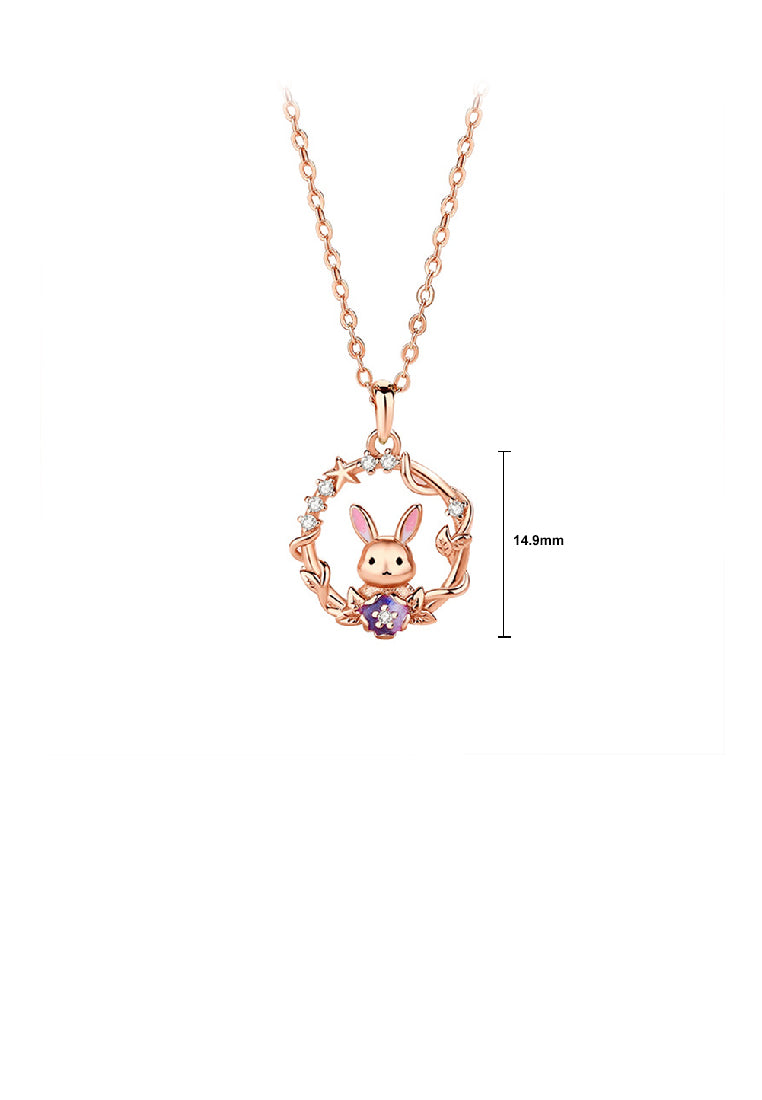 925 Sterling Silver Plated Rose Gold Fashion Creative Rabbit Wreath Pendant with Cubic Zirconia and Necklace - Luxurious Look