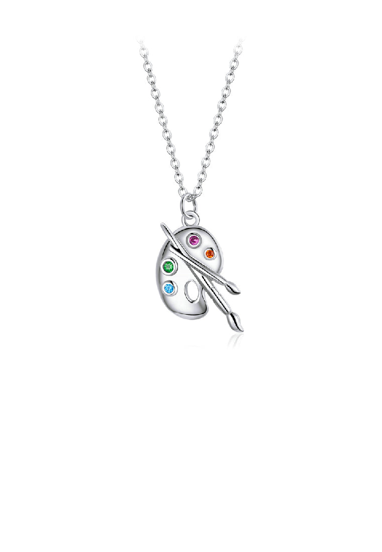 925 Sterling Silver Fashion Creative Art Palette Pendant with Cubic Zirconia and Necklace - Luxurious Look