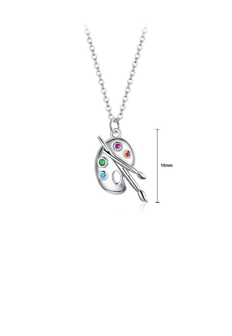 925 Sterling Silver Fashion Creative Art Palette Pendant with Cubic Zirconia and Necklace - Luxurious Look