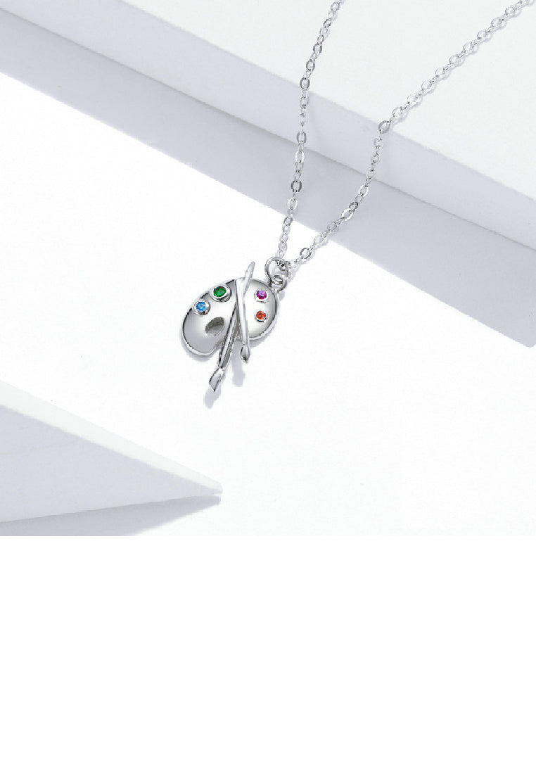 925 Sterling Silver Fashion Creative Art Palette Pendant with Cubic Zirconia and Necklace - Luxurious Look