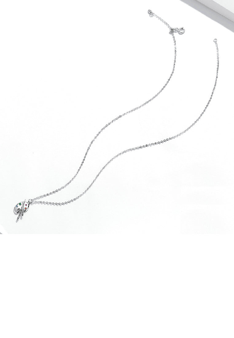 925 Sterling Silver Fashion Creative Art Palette Pendant with Cubic Zirconia and Necklace - Luxurious Look