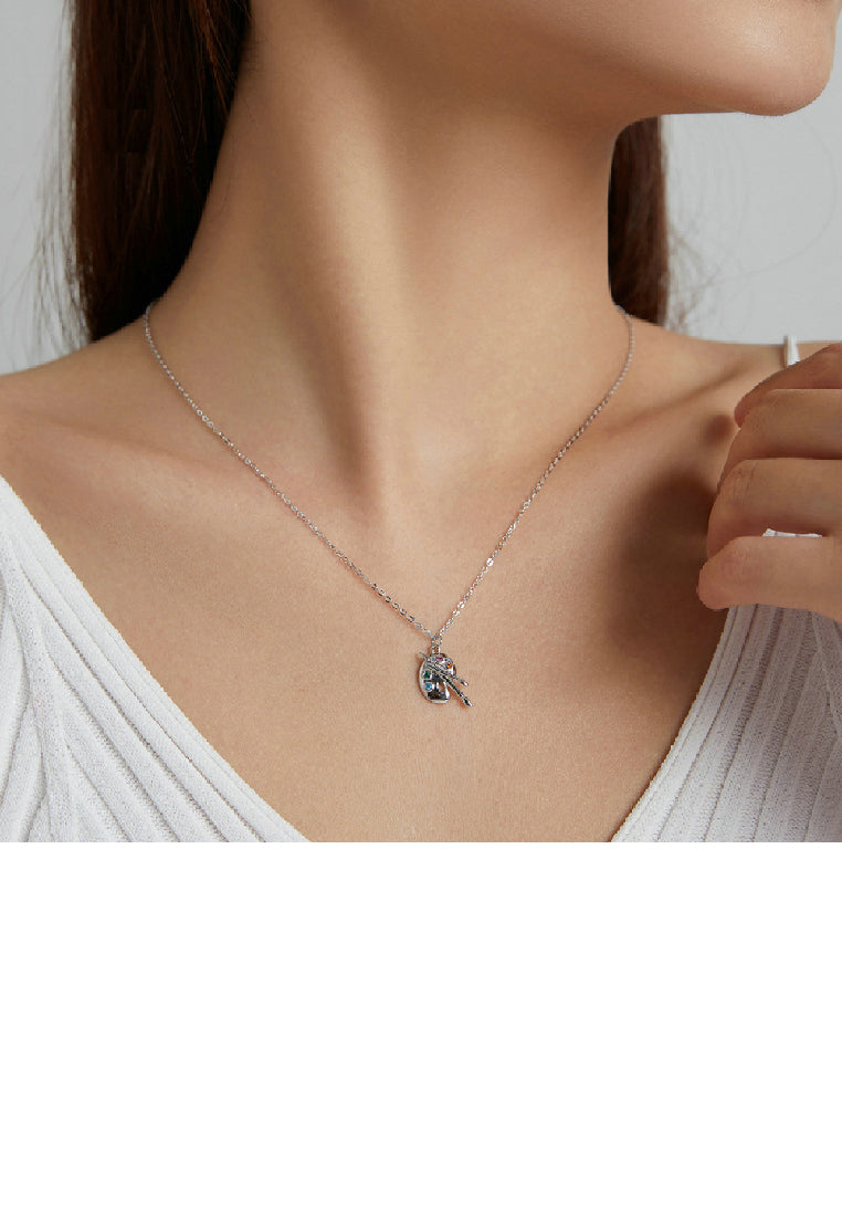 925 Sterling Silver Fashion Creative Art Palette Pendant with Cubic Zirconia and Necklace - Luxurious Look