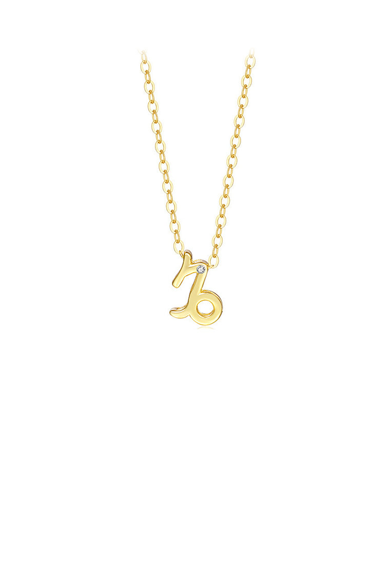 925 Sterling Silver Plated Gold Simple Twelve Constellation Capricorn Pendant with Zircon and Necklace